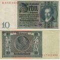 A Reichsbank 1929-es sorozatú 10 birodalmi márkás bankjegye. Az előoldalán Albrecht Daniel Thaer (1752-1828) portréjával, a hátoldalon allegorikus alakok és parasztlány ábrázolása látható.[10]