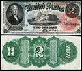 1869-es szériájú, United States Note típusú 2 dolláros államjegy, melyet többszínű, megfestett papírra nyomtattak.